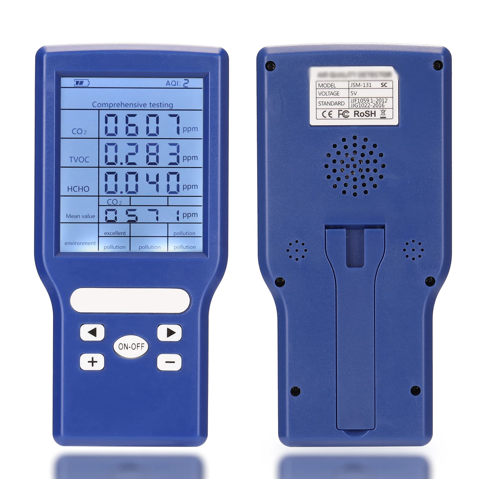 Medidor de Co2 Homologado Portátil Hancaner Monitor de Calidad del Aire Medidor CO2 TVOC HCHO AQI Detector Dióxido de Carbono Temperatura y Humedad + 1 * 1000mAh Batería + Cable USB para Hogar