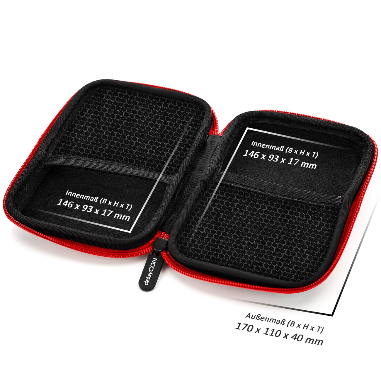 deleyCON Torba Navi Torba Navi Case na Urządzenia Nawigacyjne - 4,3 Cala i 5 Cali (14,6 x 9,3 x 3,4 cm) - Solidna Odporna na Wstrząsy 2 Przegródki Wewnętrzne - Czerwona