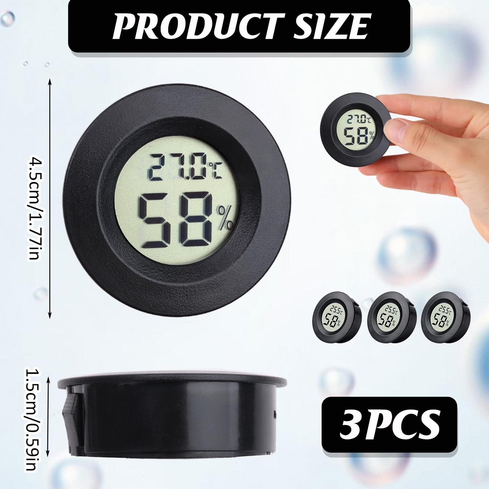 3Pcs Digital Hygrometer Thermometer Round LCD Temperature Humidity Monitor for Greenhouse Home Office Babyroom Basement Christmas New Year Gifts(Black) (3Pcs Black) — view 6