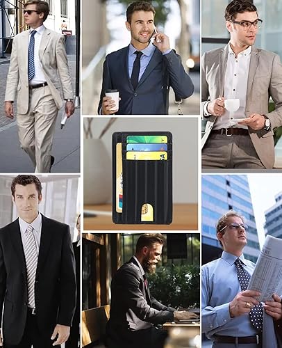 Miniatura 6 de CarrKen Cartera minimalista delgada para hombres, carteras con bolsillo frontal, cartera de cuero con bloqueo RFID para hombres y mujeres, Negro -