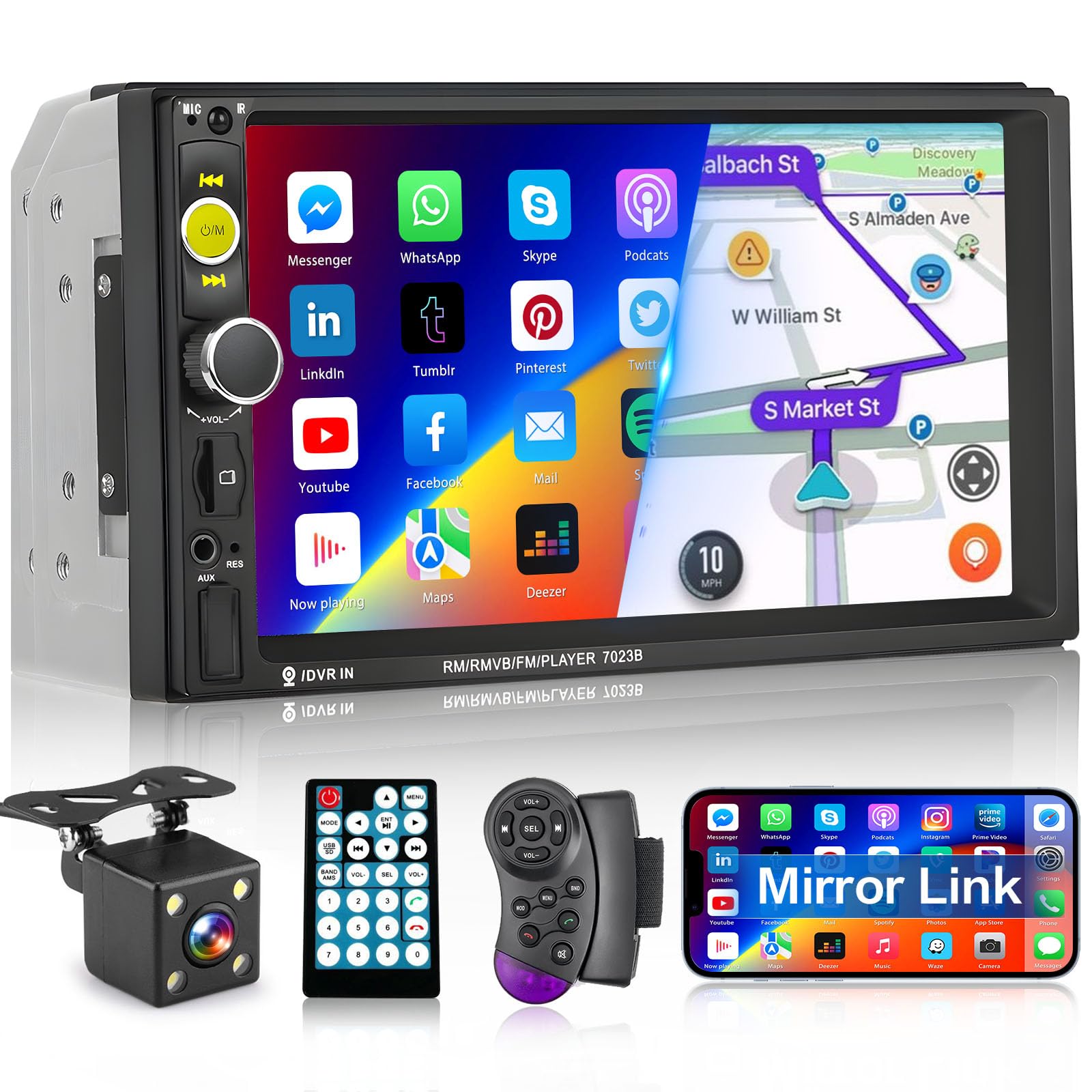 Hikity Draadloze Carplay autoradio, 1 Din, draadloze Android auto met 5 inch autoradio, touch-display met bluetooth, handsfree, FM AM, RDS USB