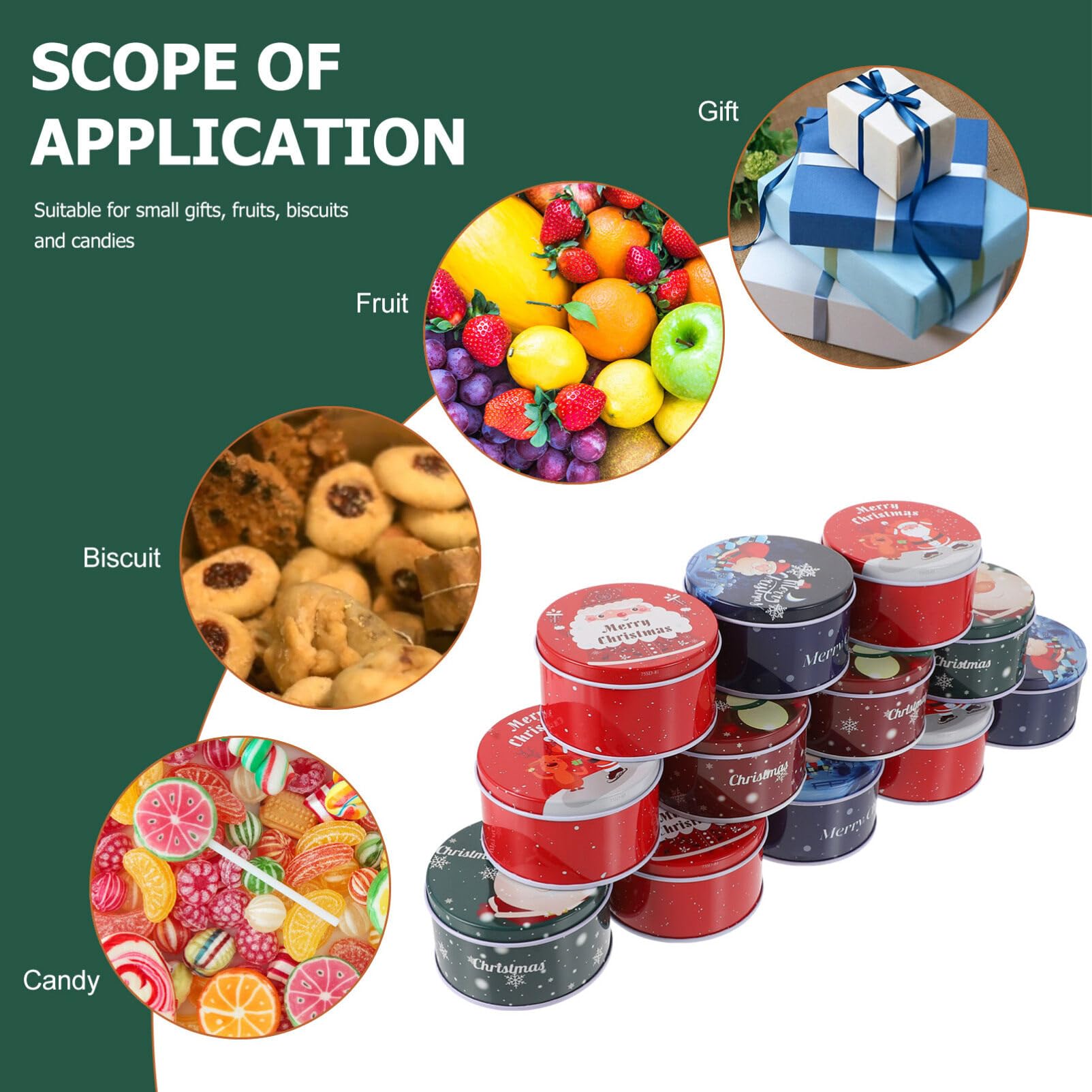 Lot de 12 boîtes à biscuits rondes en métal de Noël pour cadeaux de vacances – Boîtes décoratives pour bonbons – Petite boîte à bonbons avec couvercles (couleur assortie)