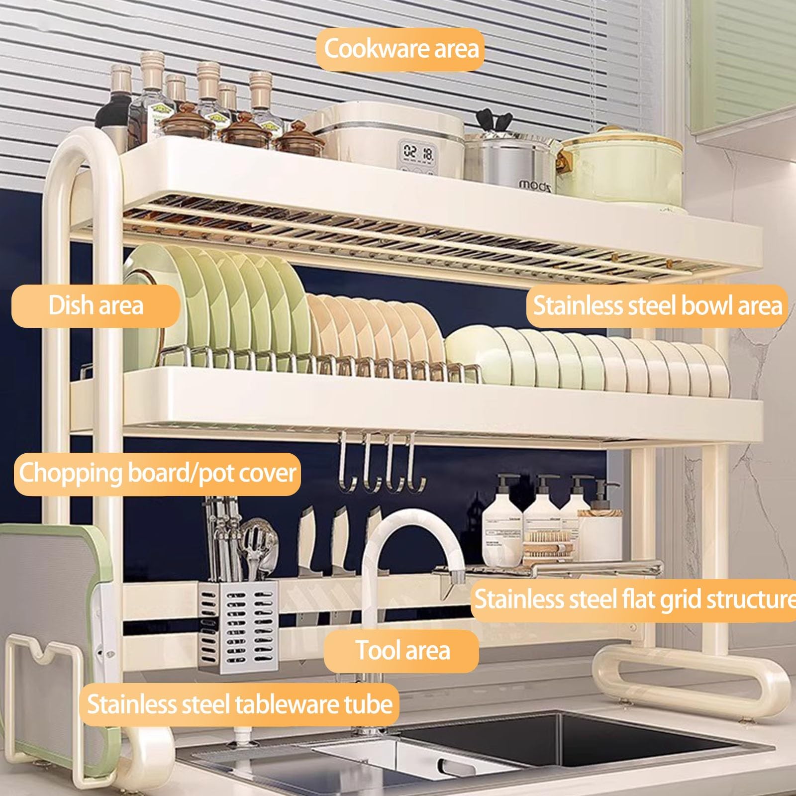 Abtropfgestell Über der Spüle Großer,1 oder 2 Ebenen, Edelstahl-Geschirrtrockner über der Spüle,Küchenarbeitsplatte,multifunktionale Küchenorganizer(Single Layer,75cm)