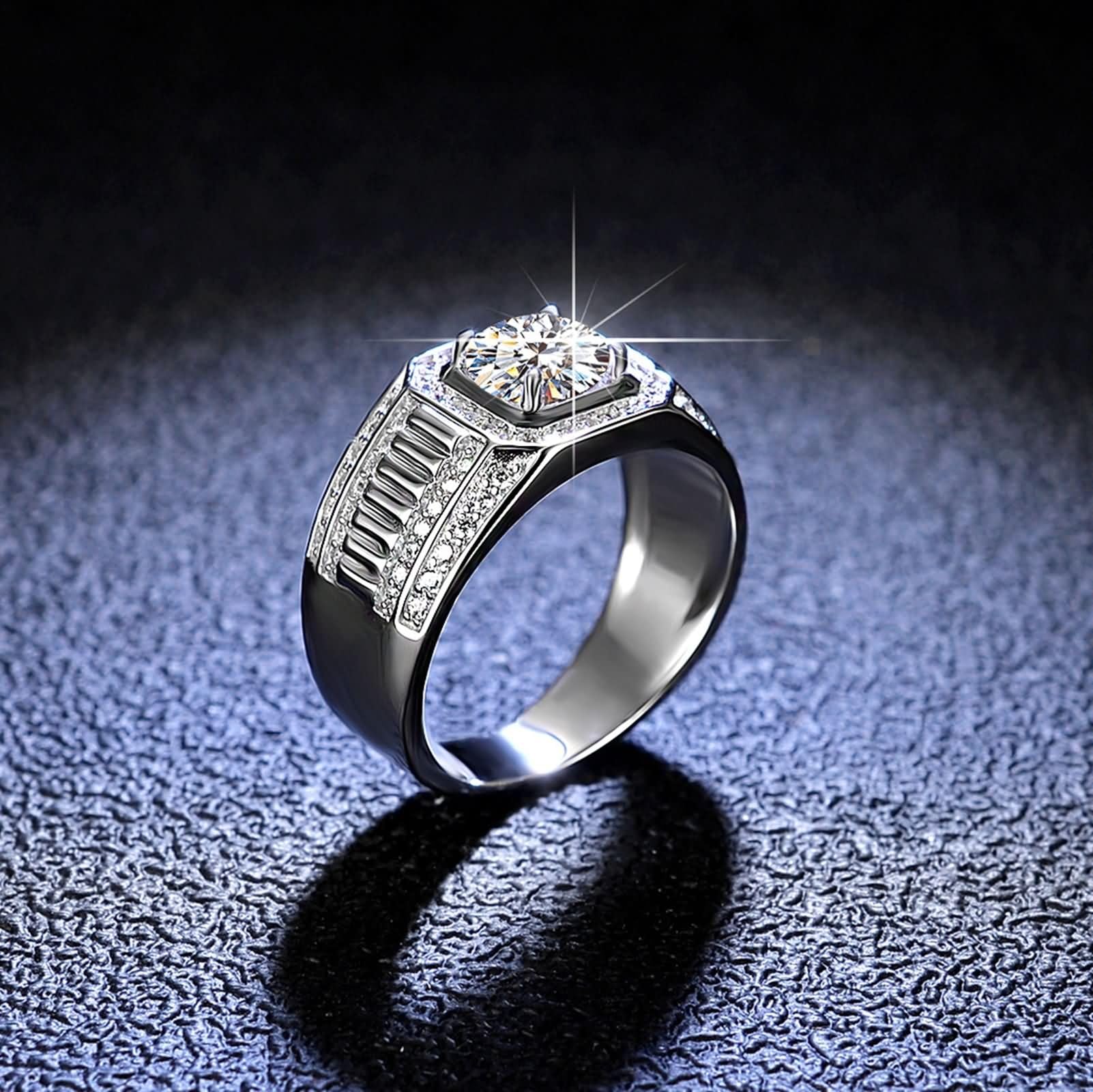 Anillo de boda para hombre de oro blanco de 9 quilates, 14 quilates y 18 quilates, redondo blanco con moissanita de 1 quilate