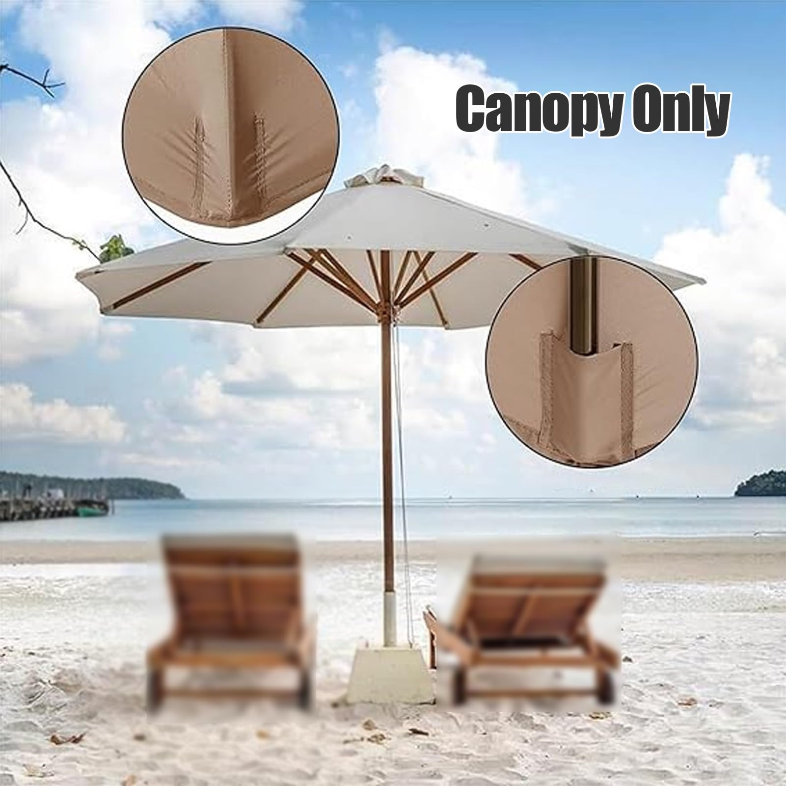 Zapasowy baldachim do parasola tarasowego, wiatroszczelny, na plażę i ogród, 8 żeber, beżowy, 200 cm, trwały parasol zewnętrzny, tkanina zastępcza