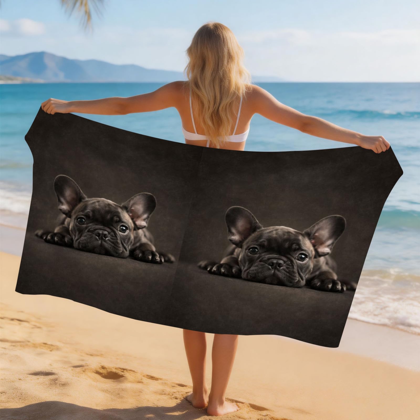 Generisch Serviette Microfibre Plage Chien Noir Towel Super Absorbante Ultra Compacte Idéale pour Le Sport Voyages Plage Camping Randonnées Yoga et Natation