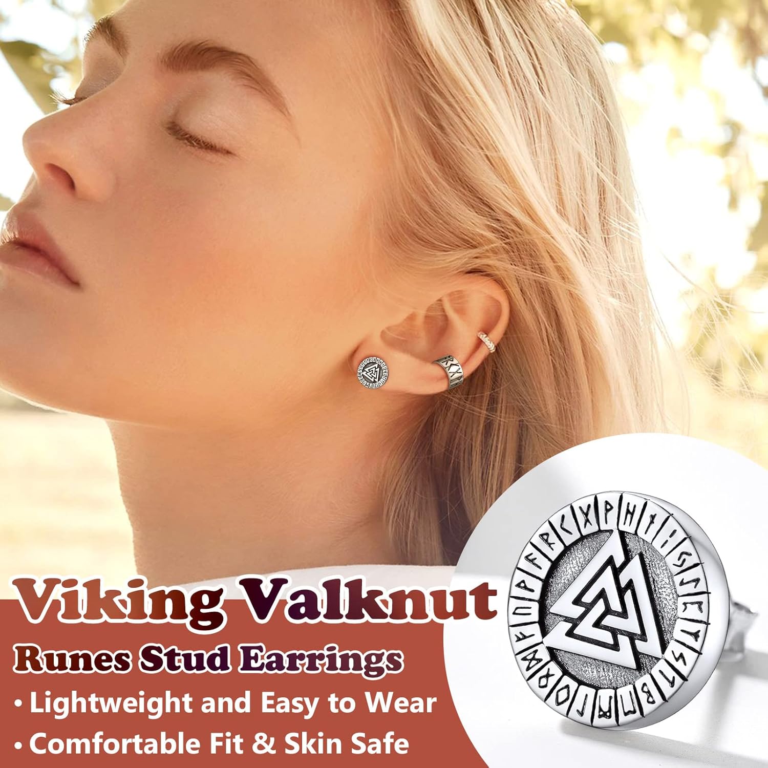 Silvora Viking Stud Earrings 925 Sterling Silver Jewelry for Men Women Vintage Retro Style with Gift Packaging - Image 2