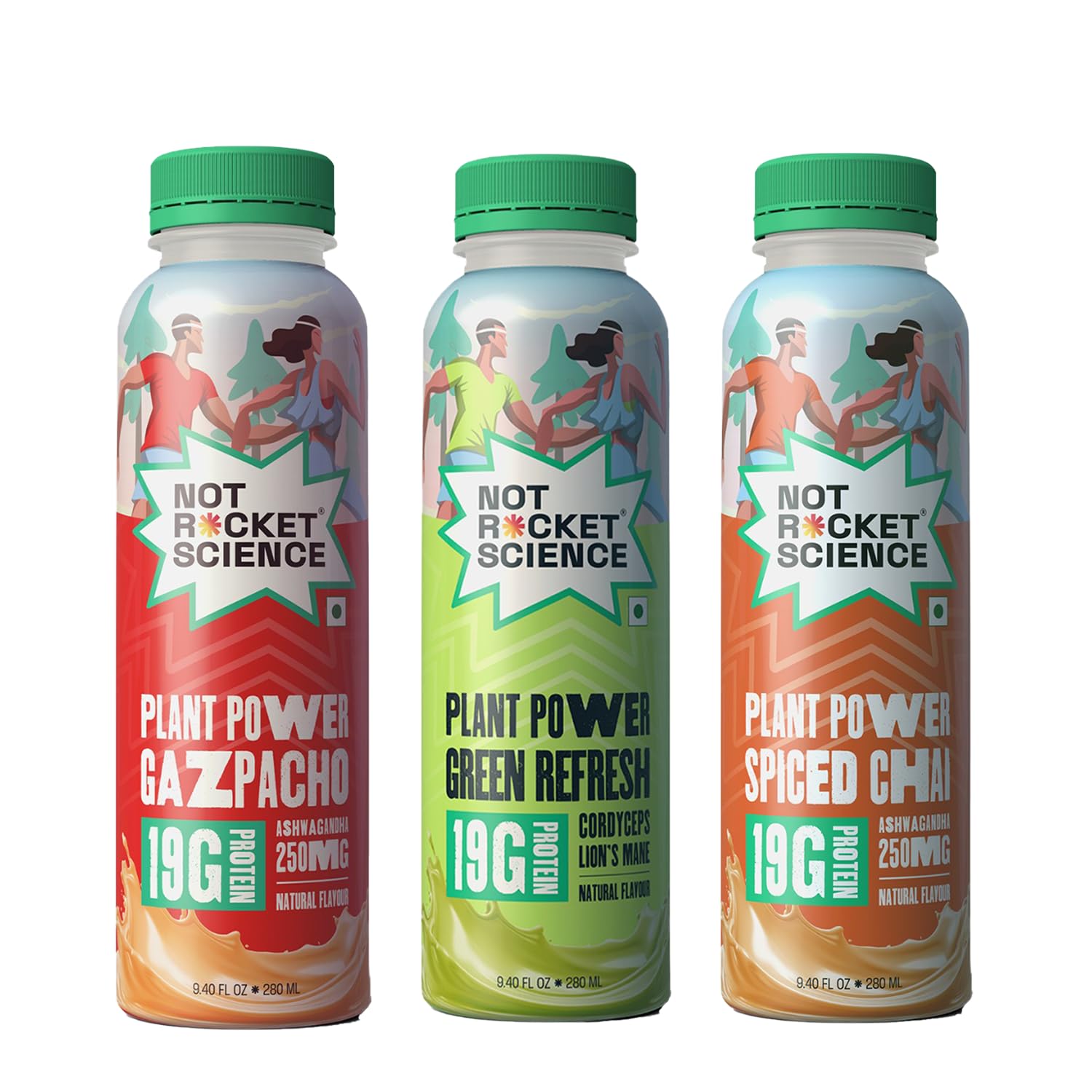 Not Rocket Science Plant Power Combo Pack (Gazpacho, Green Refresh & Spiced Chai) | 19g Plant Protein Shake Each | Gluten-Free | No Artificial Sweetener | With 250 mg Functional Adaptogens | 280ml × 3-image-49