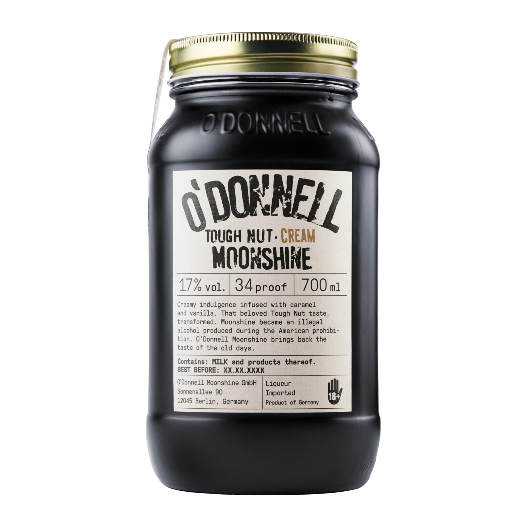 O'Donnell Moonshine Tough Nut Cream | 700ml Mason Jar | Cream and Hazelnut Liqueur | 34 Proof | 17% ABV