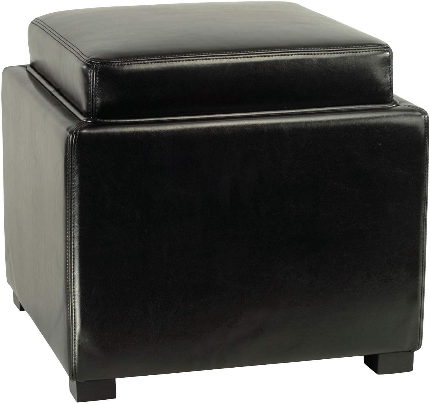 Brown Bi-Cast Leather Ottoman with Tray and Storage