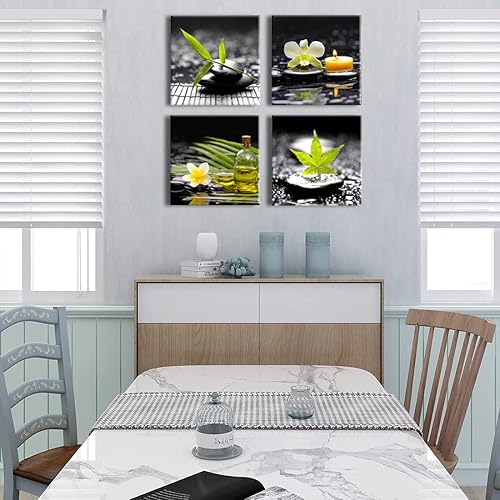 Miniatura 5 de Yxbhhym - Lienzo de arte negro Zen para pared, meditación, póster verde, impresiones fotográficas de piedra, pintura de masaje, cuadros de baño para