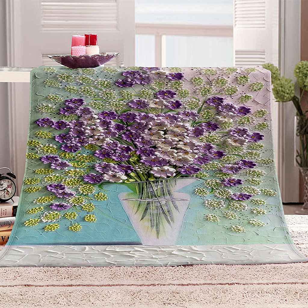 Couverture polaire bouquet violet pour cocooning au salon