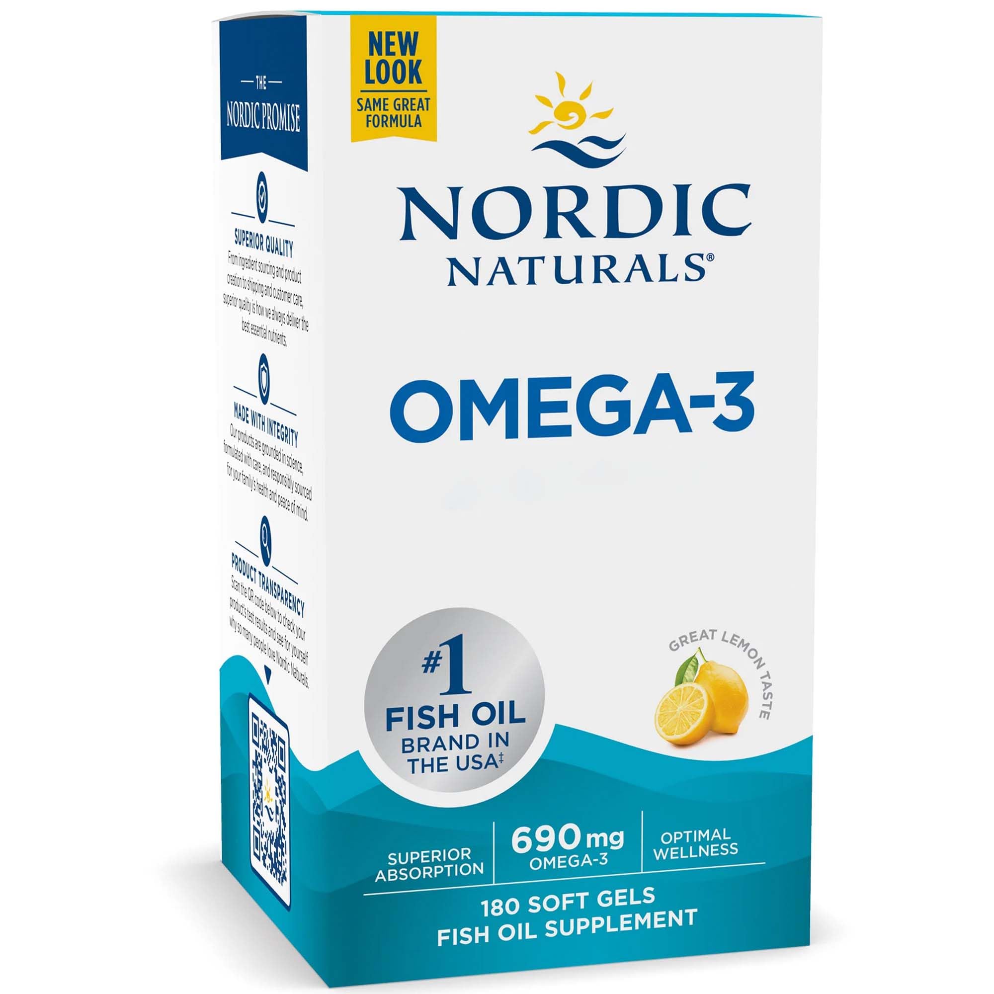 Nordic Naturals Omega-3 mit Zitronengeschmack, 690mg Omega 3 pro Dosis, davon 330 mg EPA und 220 mg DHA, 180 Softgels