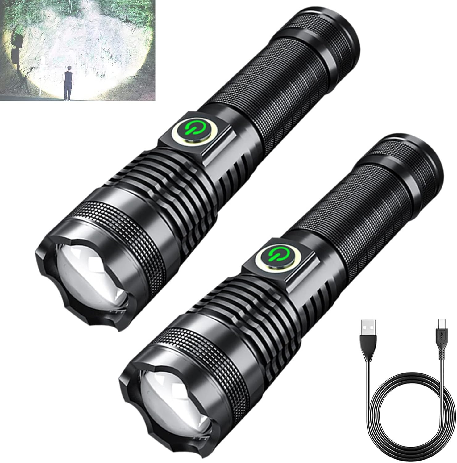 900000 Lumen Flashlight Rechargeable, Rechargeable LED Flashlights High Lumens, USB Fast Charge