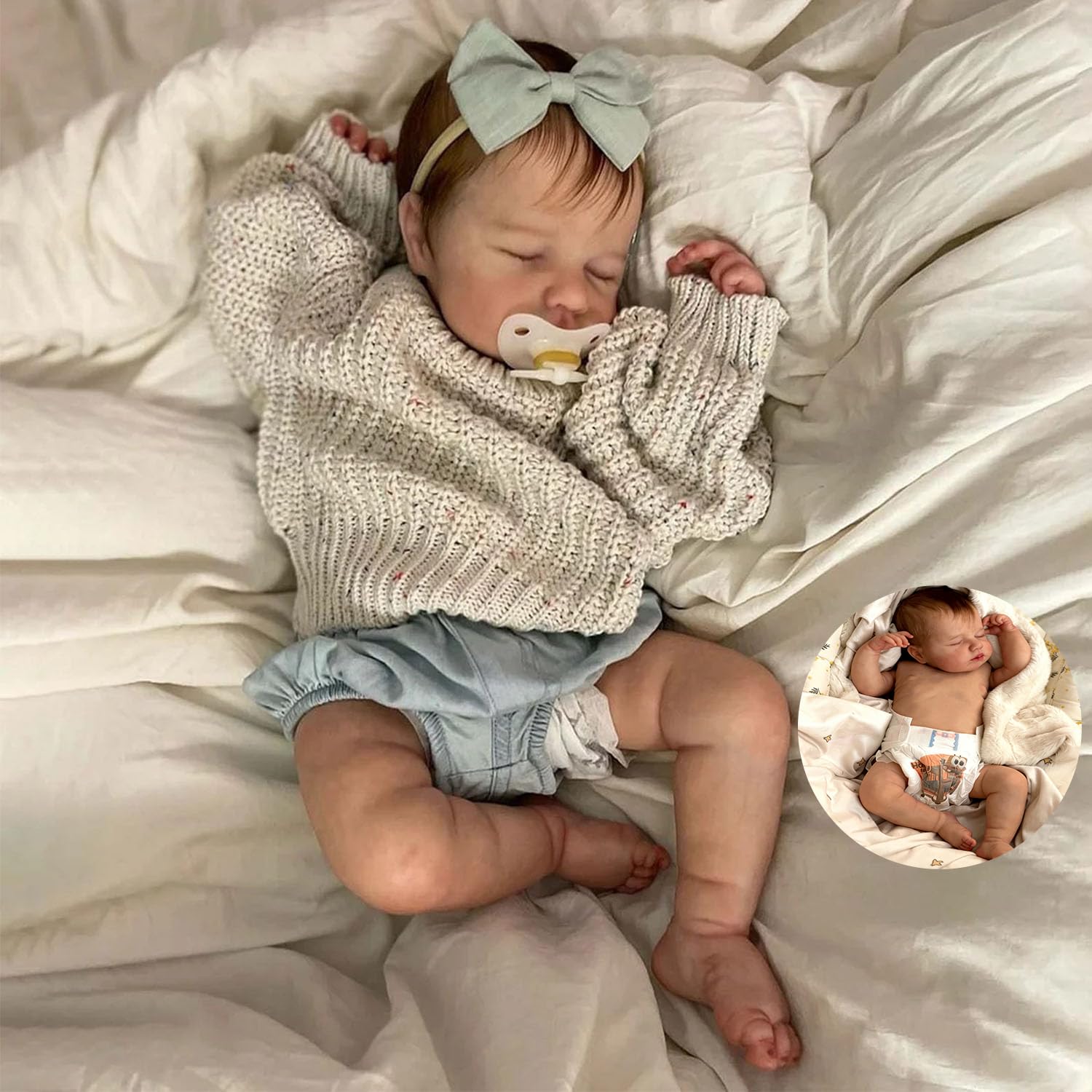 Muñeca Reborn De Silicona De 50 Cm – Bebé Realista Cuerpo Completo De Vinilo, Pelo Y Pestañas Hechas A Mano, Con Accesorios (Chupete, Biberón, Certificado), Ideal Para Regalar Y Coleccionar