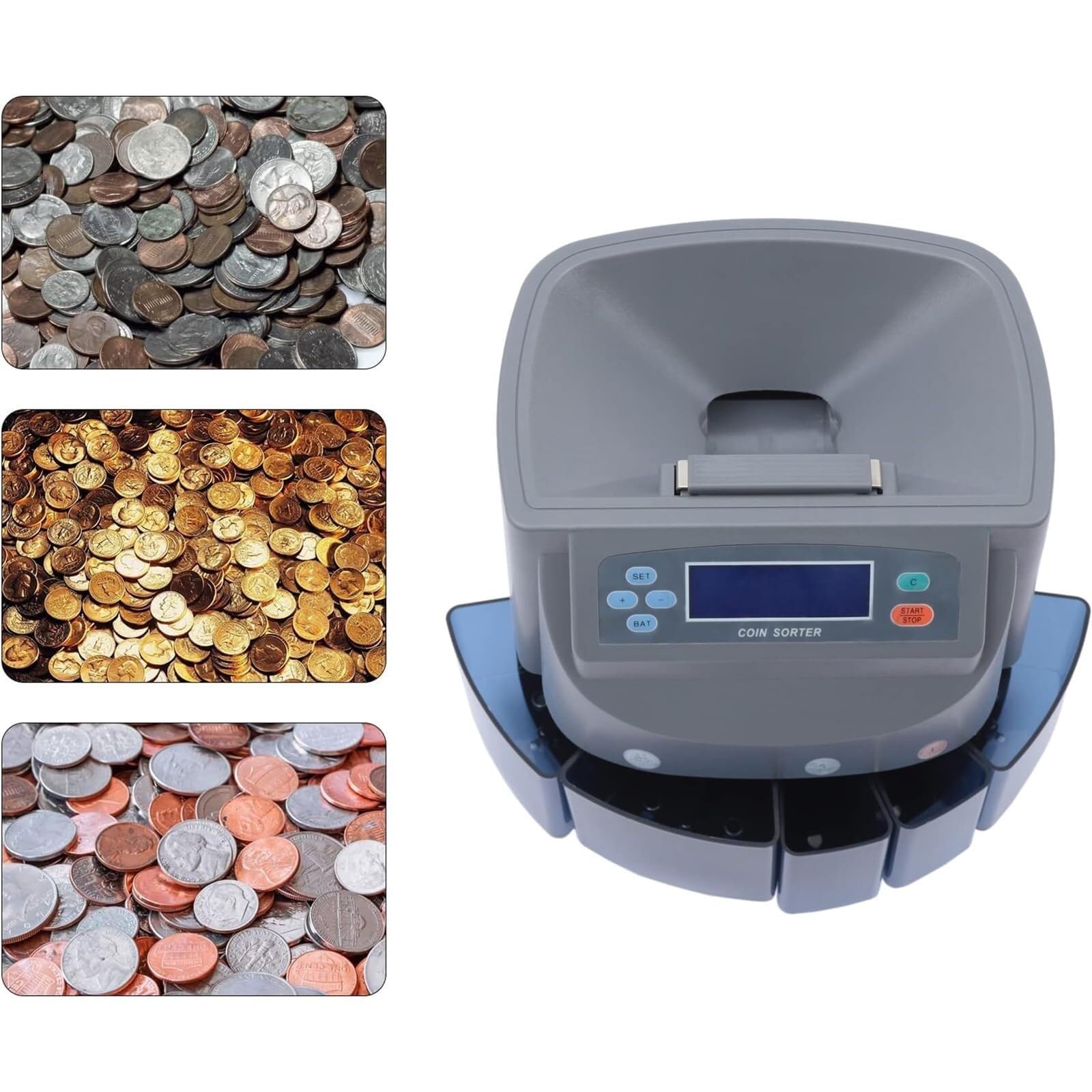 Selezionatrice automatica di monete, contamonete con display a LED, velocità di conteggio 216 monete/minuto, capacità massima dell'hopper 500, modalità conteggio libero/conteggio preimpostato opzional