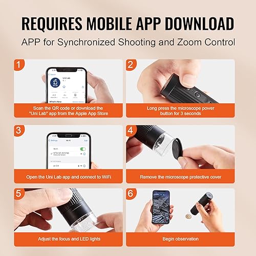 Miniatura 6 de VEVOR Microscopio digital inalámbrico 50X-1000X 1080P HD WiFi portátil mini microscopio de mano con soporte ajustable Microscopio USB Microscopio
