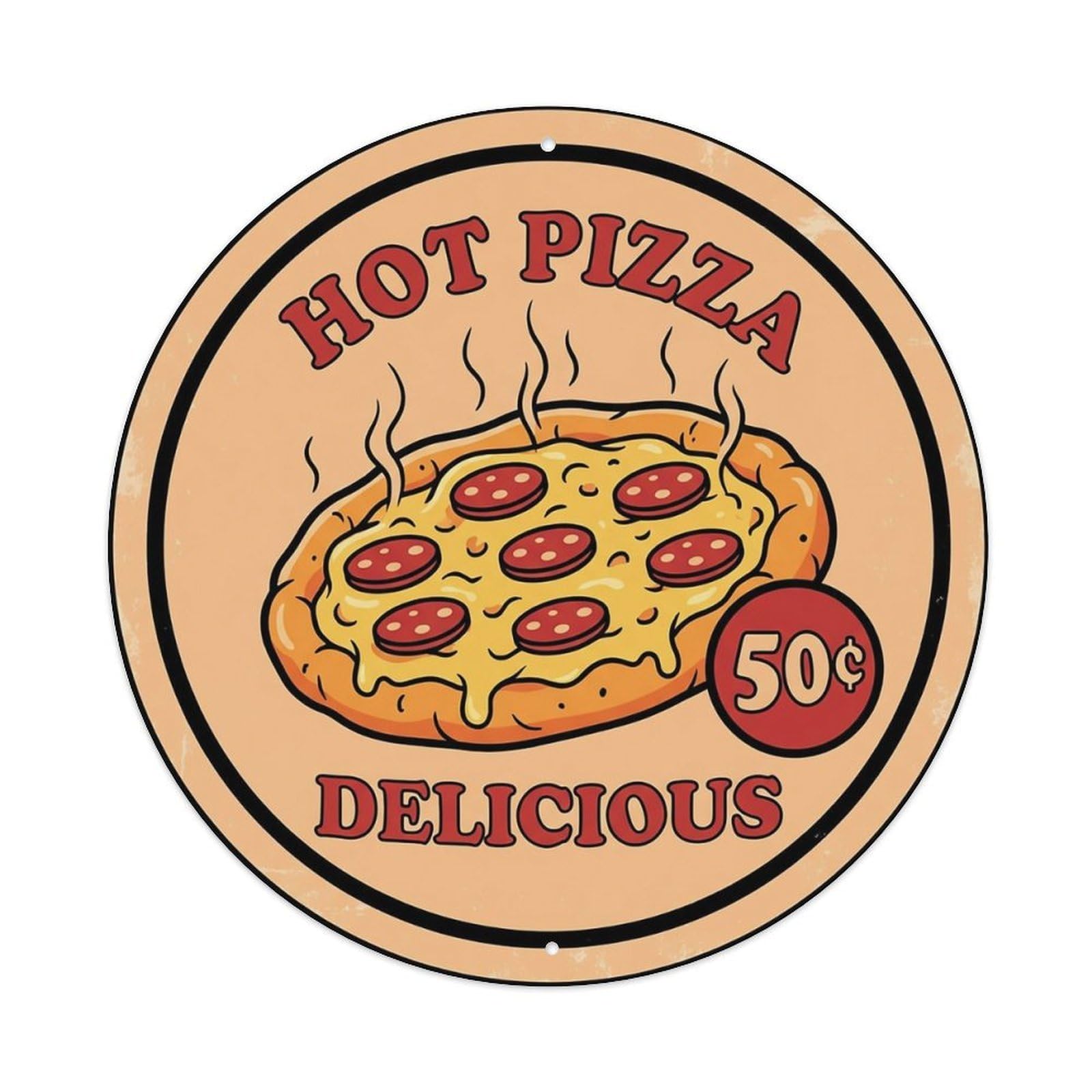Huiyhb 8X8inch(20X20cm) Vintage Pizza Slice Italian Traditional Cuisine Salami Metal Tin Sign