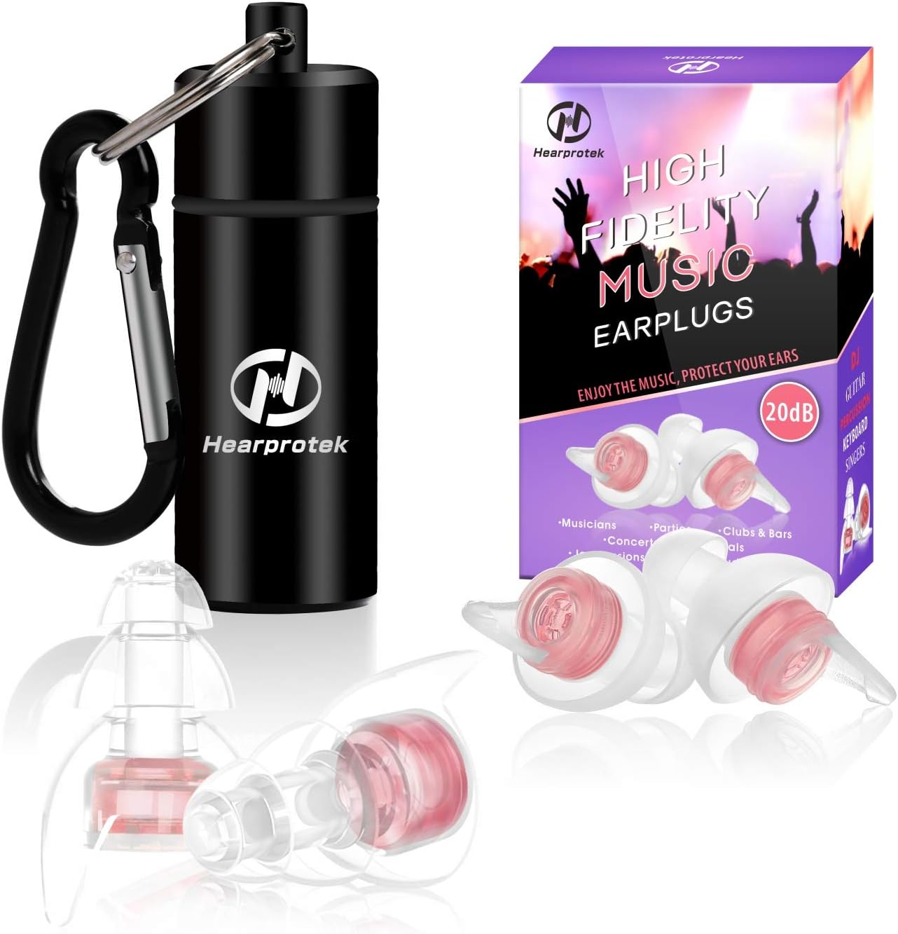High Fidelity Music Ear plugs for Women, Hearprotek 20db Noise Reduction Earplugs-Hearing Protection for Concert, Musicians, DJ’s, Festival, Nightclub, Office and other Loud events (Pink)