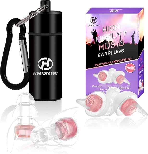 High Fidelity Music Ear plugs for Women, Hearprotek 20db Noise Reduction Earplugs-Hearing Protection for Concert, Musicians, DJs, Festival, Nightclub, Office and other Loud events (Pink)