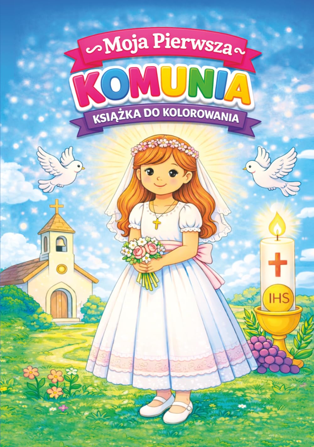 Moja Pierwsza Komunia Święta – Kolorowanka dla dziewczynek: Słodkie ilustracje religijne dla dzieci w wieku 4–10 lat | Wyjątkowy prezent na Pierwszą Komunię Świętą
