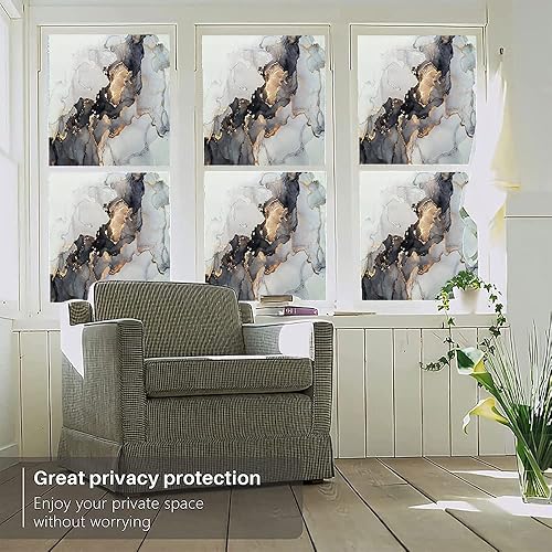 Miniatura 2 de Película estática de mármol para ventana, pintura de arte abstracto, textura de mármol, película de vidrio para decoración del hogar de ventanas de