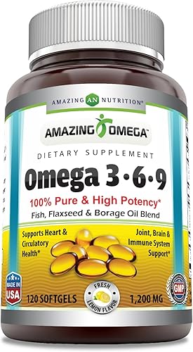 Vista 4 de Amazing Omega 3.6.9 Suplemento 1200 mg por porción 250 cápsulas blandas Sin sabor Sin OMG Sin gluten Fabricado en Estados Unidos