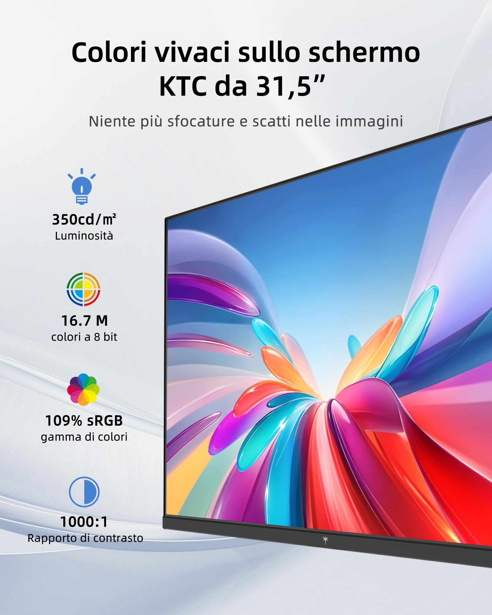 KTC Monitor 32 Pollici QHD | 2K@120Hz (OC) | Bianco | Pannello IPS | ΔE＜2, 99% sRGB, 85% DCI-P3 | VESA 100×100 | Low Blue Light | HDR | HDMI, DP | Monitor per Ufficio, Design, Studio e Tempo Libero