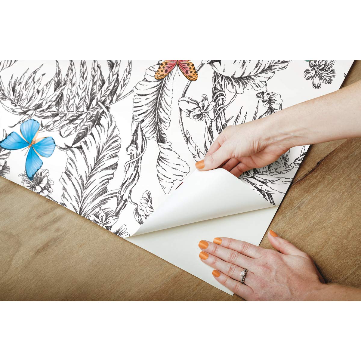 RoomMates RMK11359RL Butterfly Sketch Peel and Stick Wallpaper, Orange, Sample, 45.7 x 47.9 cm - Image 4