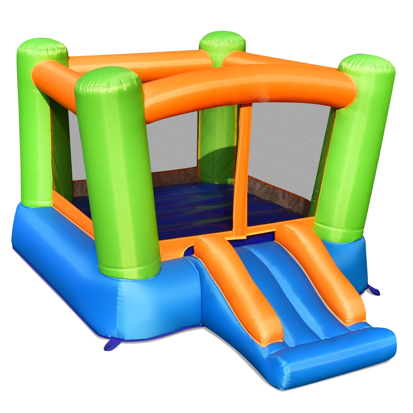 COSTWAY Castello Gonfiabile Per Bambini, Casa Gonfiabile con Grande Area per Saltare e Scivolo, Con Borsa di Trasporto e Kit Riparazione, Ideale Per 3 Bambini 3-10 Anni (Senza soffiatore)