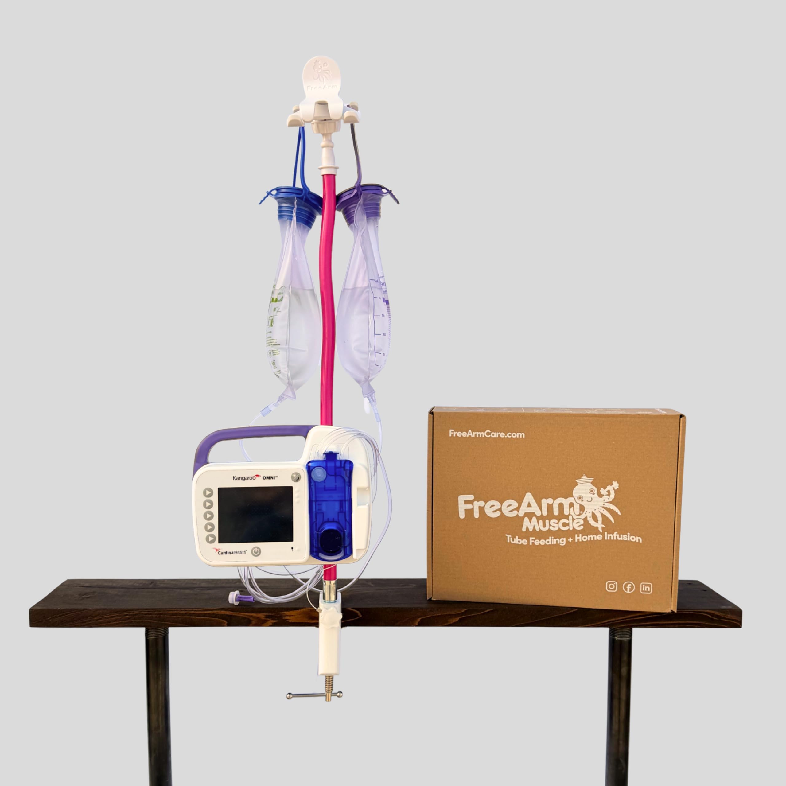 Tube Feeding Holder, Hands-Free Gravity Syringe Feeding, Portable IV Pole for Pump Feeding & Infusions, Adjustable Clamp, Bendable Arm for Feed Rate Control and Travel | Pink