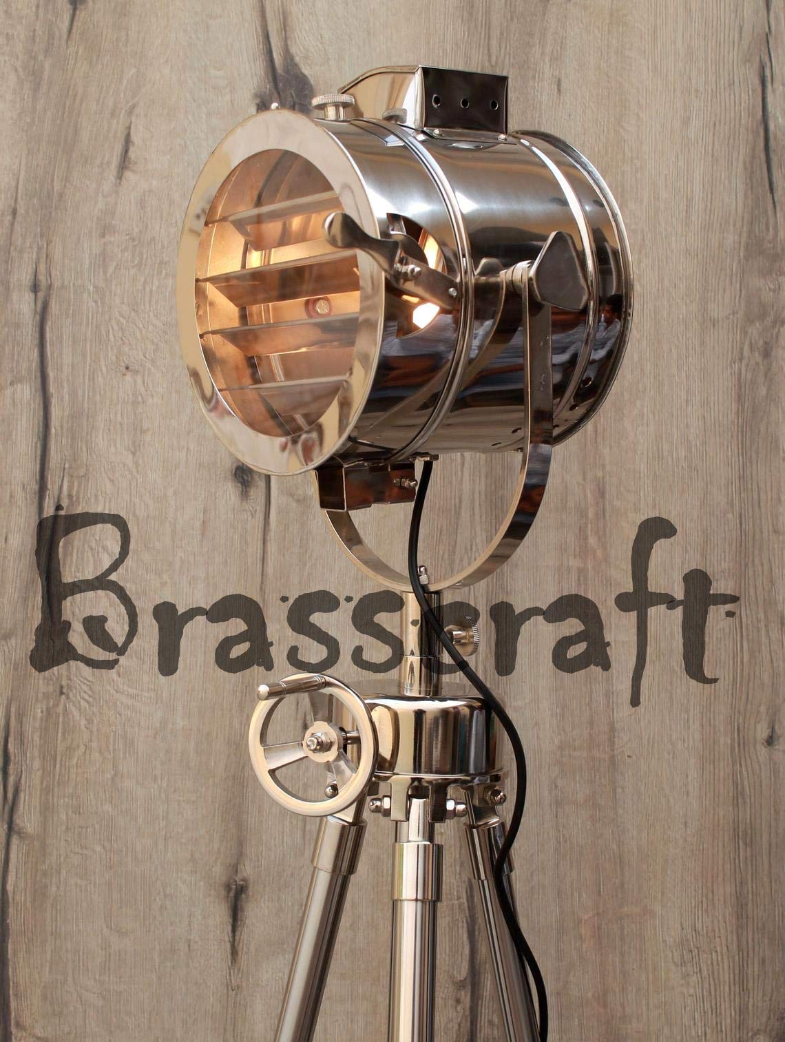 BrassCraftRoyal Master Search Light Nautical Spotlight Chrome Tripod Floor Lamp Stainless Steel