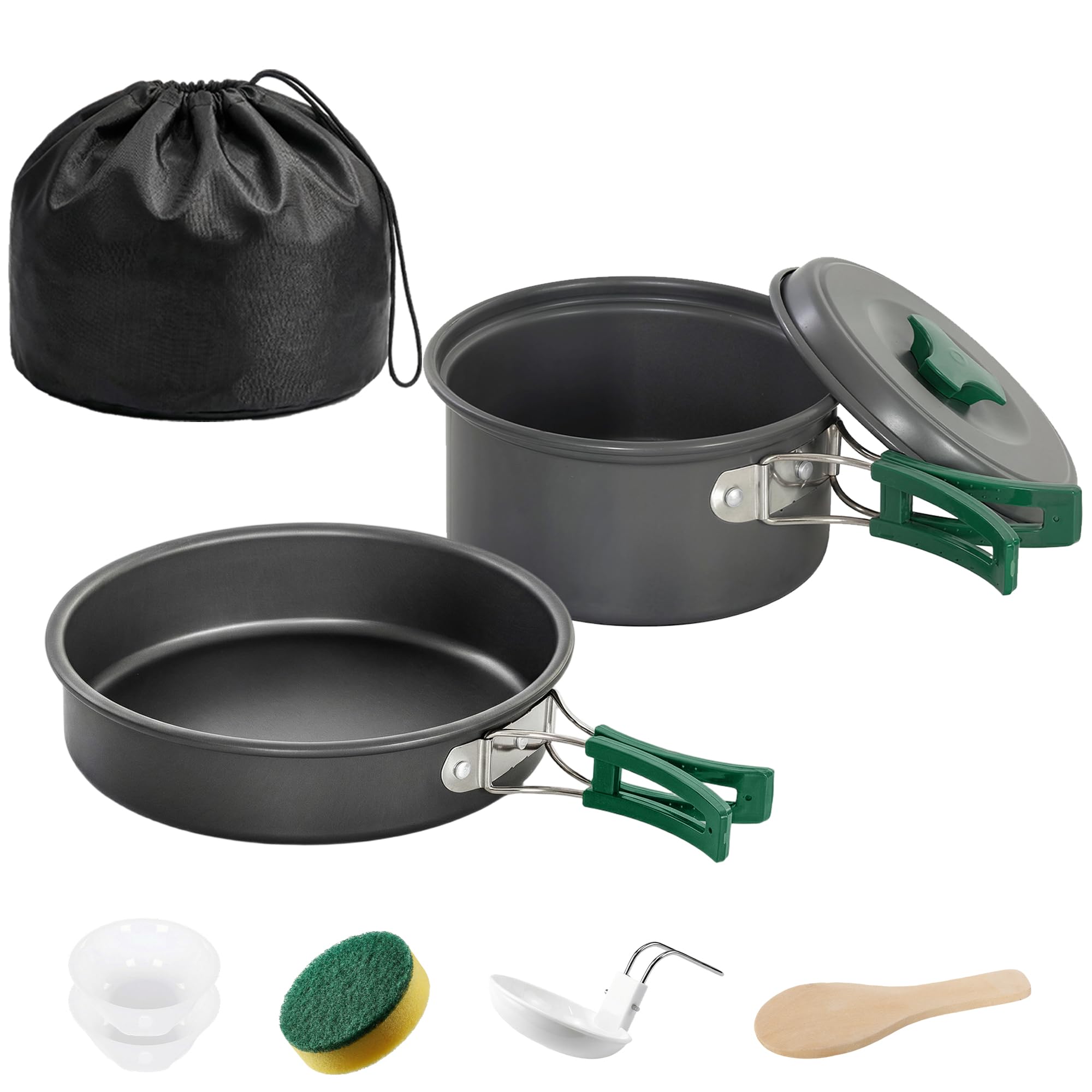 Outsunny Camping Cookware Set, 8-Piece Ultralight Camping Cooking Kit with Anti-Scald Handles, Rapid Heating Pots and Pans for 2 People, Backpacking and Hiking, Grey