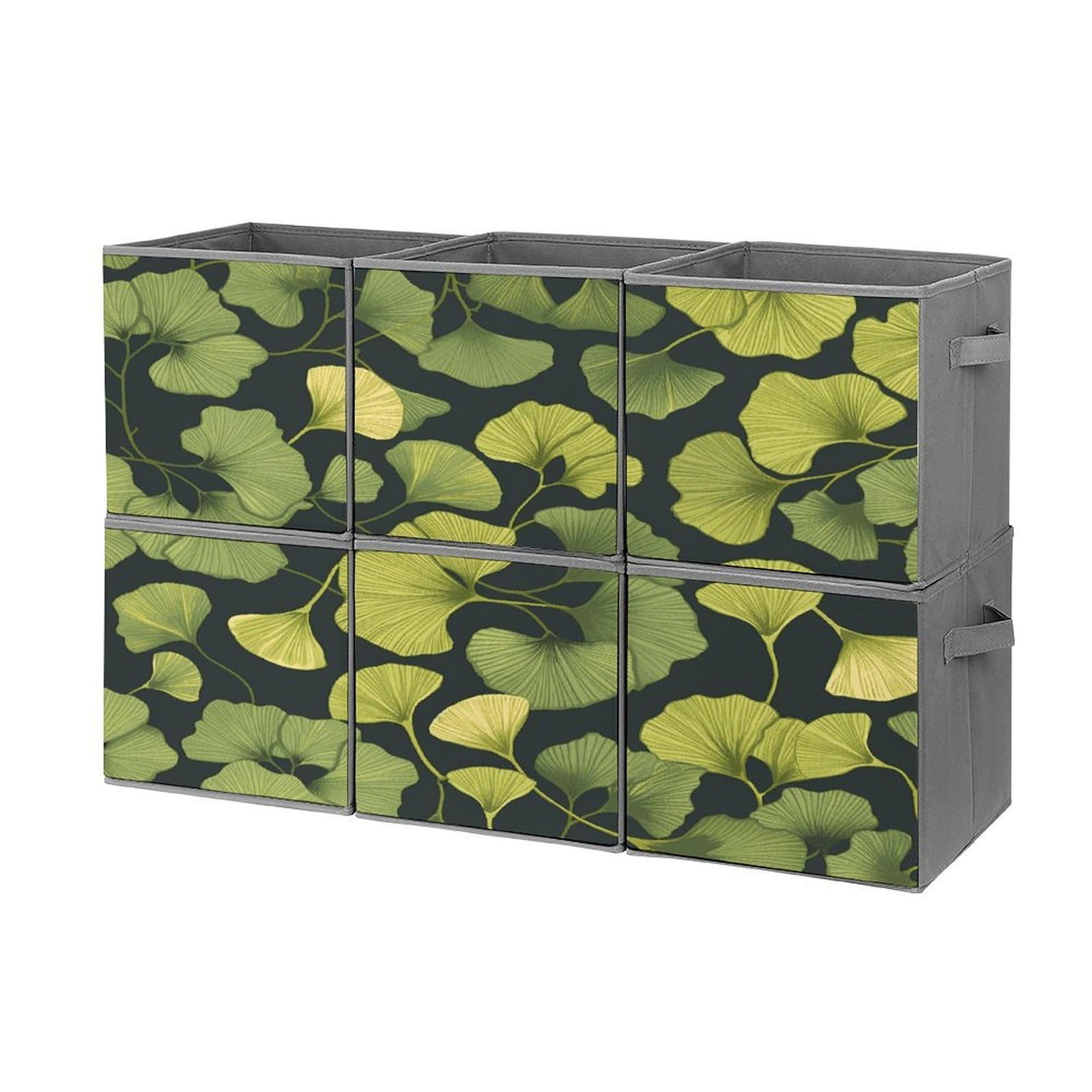 Fekiloot Style Ginkgo Biloba Storage Bin For Foldable And Handles,Closet Organizer Of 6-Pack Stackable,Storage Box For Living,Room, Office,Bedroom,Closet