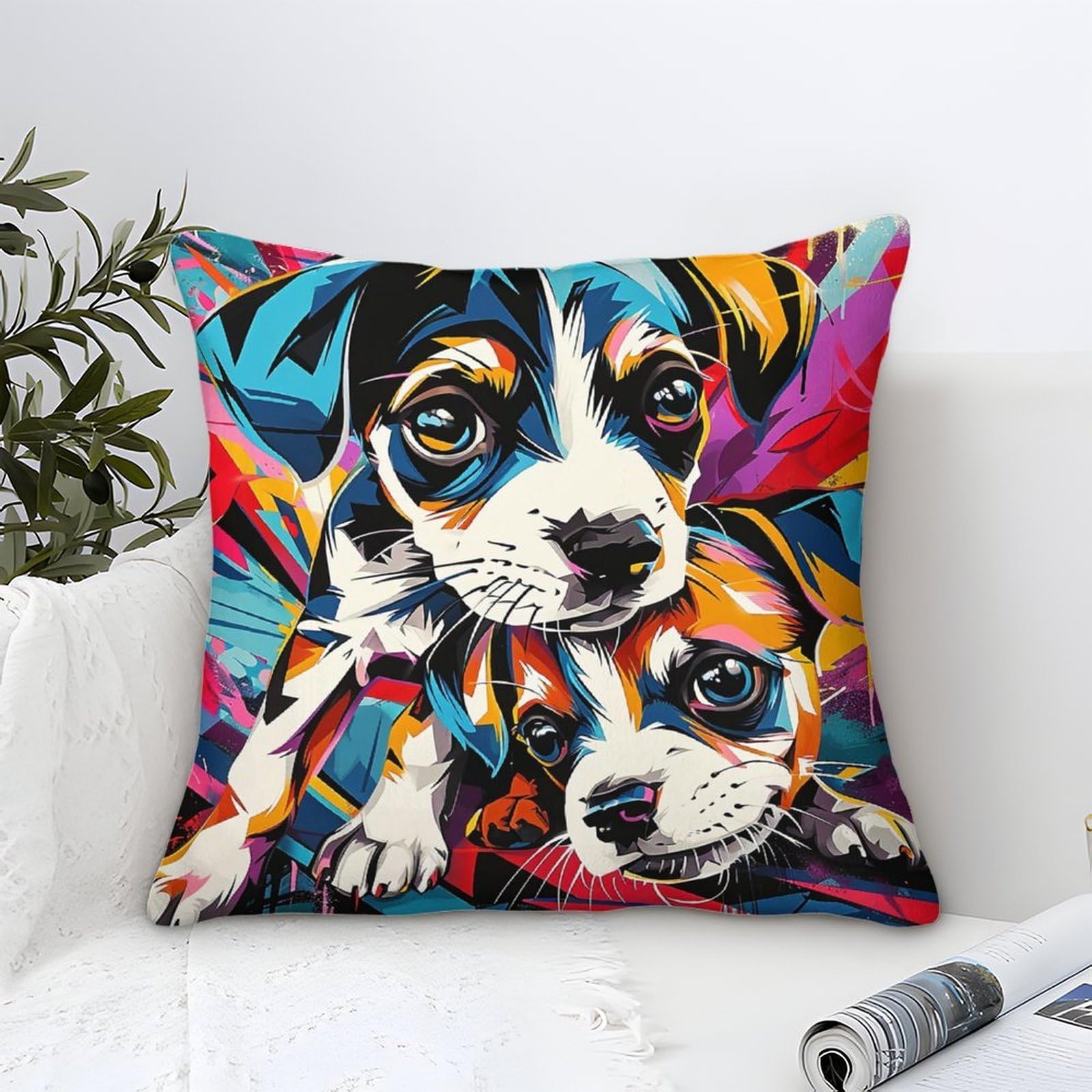 Yyvkpmlxc Style-4 Beagle Dog Cushion Cases Modern Art Decorative,Colorful Art Pattern Square Cotton Pillow Cases Soft Polyester Pillowcases For Sofa Garden Bed Couch Cushions 45X45cm