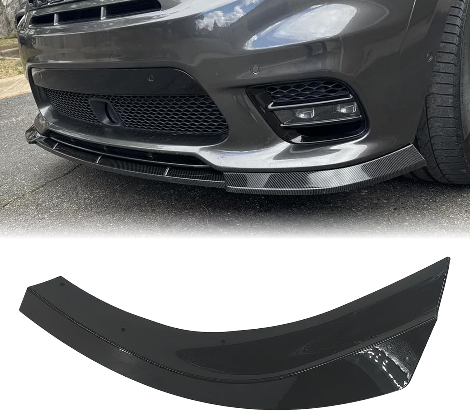 showsen 3pcs glossy black front bumper lip compatible with 2014-2021 jeep grand cherokee srt/2018-2021 trackhawk front bumper lip spoiler kit