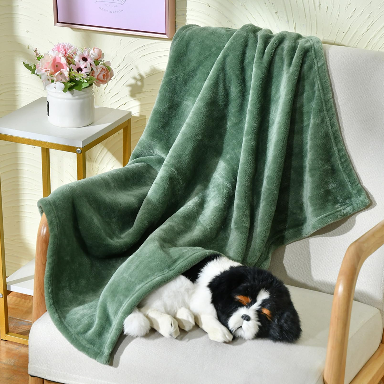 Meetstars Green Four Seasons Universal Coral Fleece Pet Blanket Small Thickened Warm Air-Conditioning Blanket Dog Cat Cushion (Green)