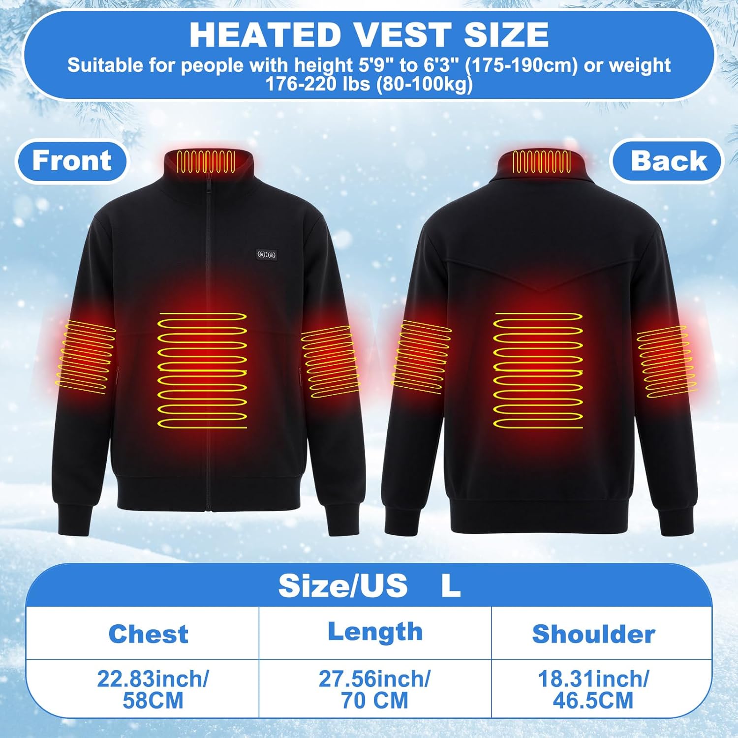 4 Pcs L Men Heated Jacket Neck Gaiter Gloves Hat Set Fleece Electric Heating Outerwear Heating Clothing Thermal Vest for Outdoor Sport Hunting Skiing (Battery Not Included) Black