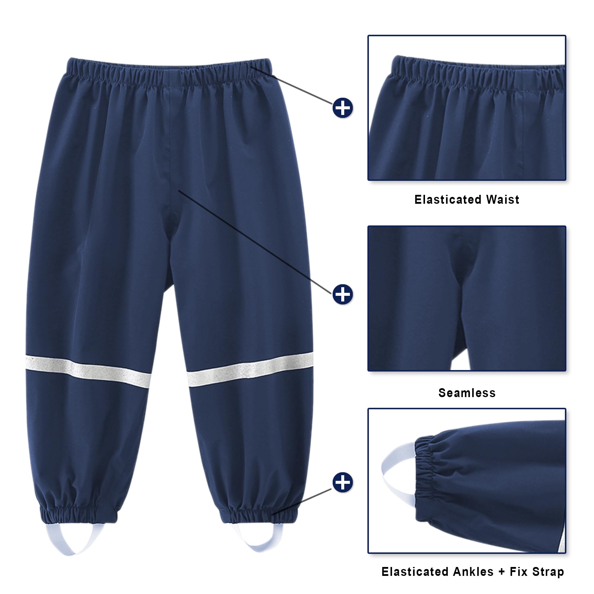 Kinder Regenhose Jungen Mädchen wasserdichte Matschhose mit Reflektor Buddelhose Outdoor Sommer Dünn Ungefüttert Ohne Träger Leichte Atmungsaktive Reisen Regenbekleidung für Alter 1-8 Jahre
