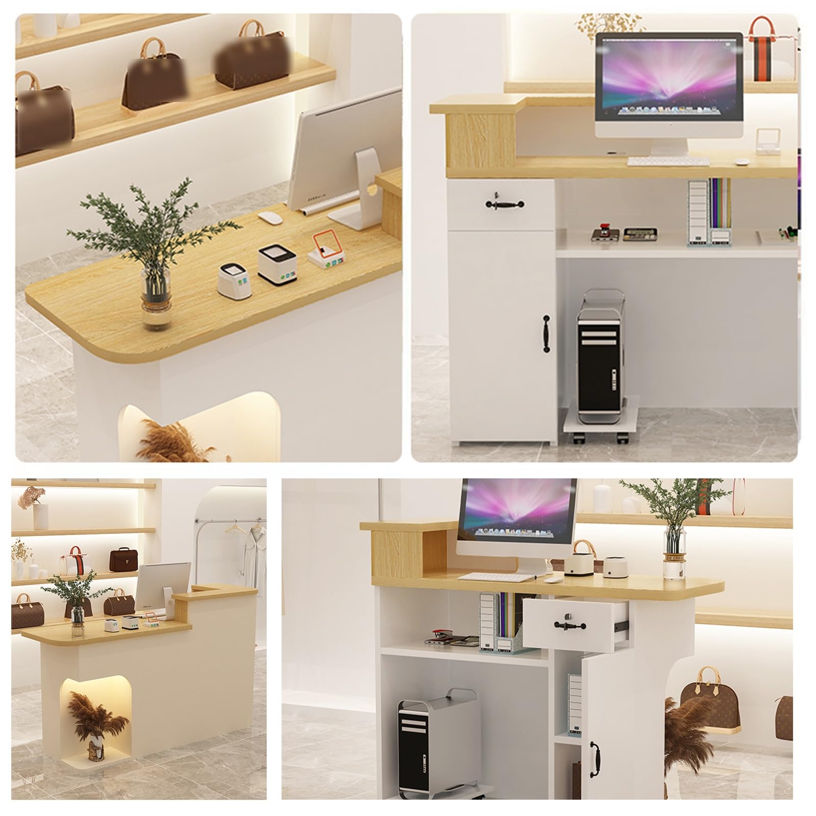 Schreibtisch für Büro und Einzelhandel, geräumige Kasse, für Salon und Bekleidungsgeschäft, links, 80 x 50 x 104,9 cm, modernes Design, langlebig und stilvoll, Weiß