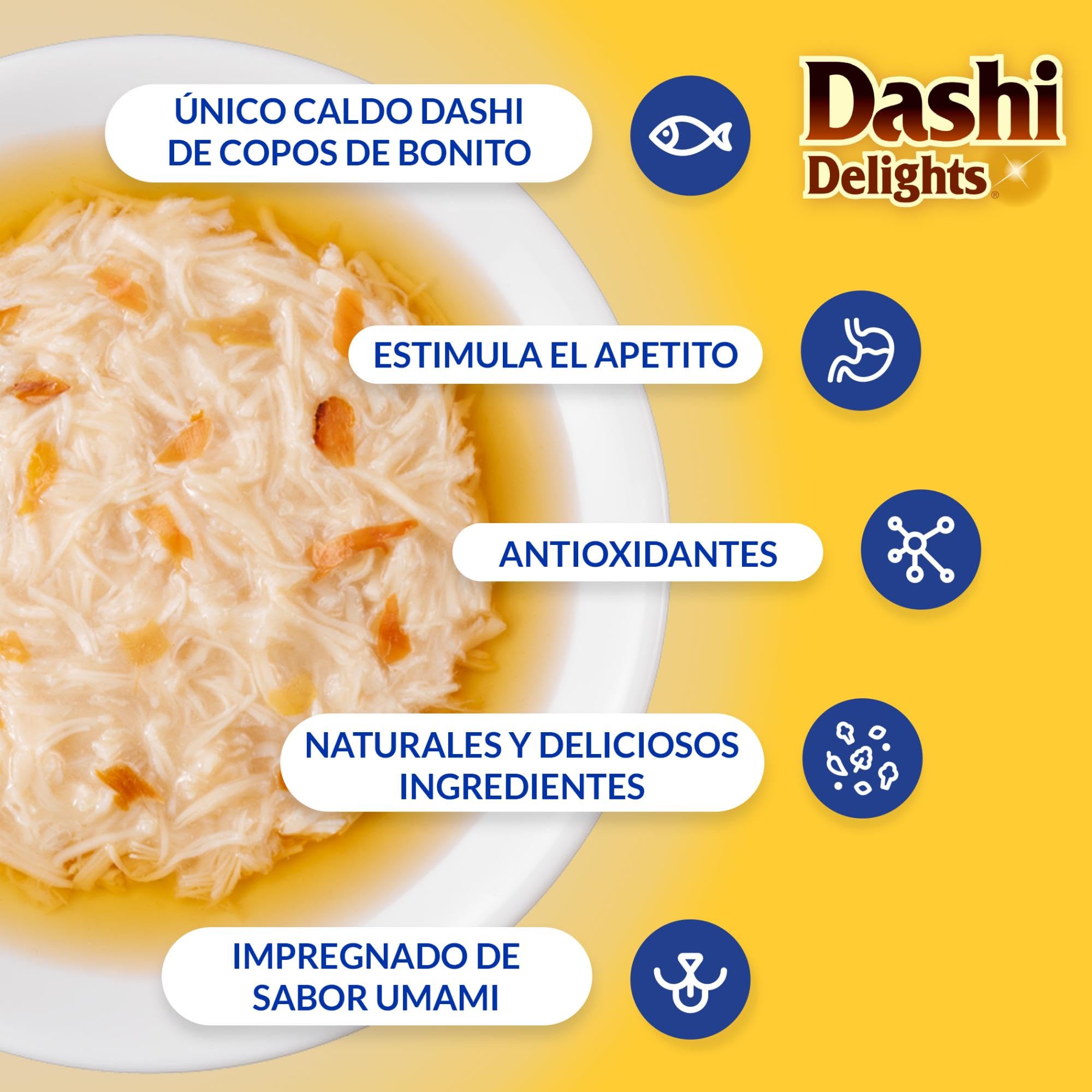 INABA Dashi Delights - Trozos en un Caldo de Copos de Bonito con Pollo - Topping - Alto Contenido en proteínas - Ingredientes Naturales - Comida para Gatos - 70 g