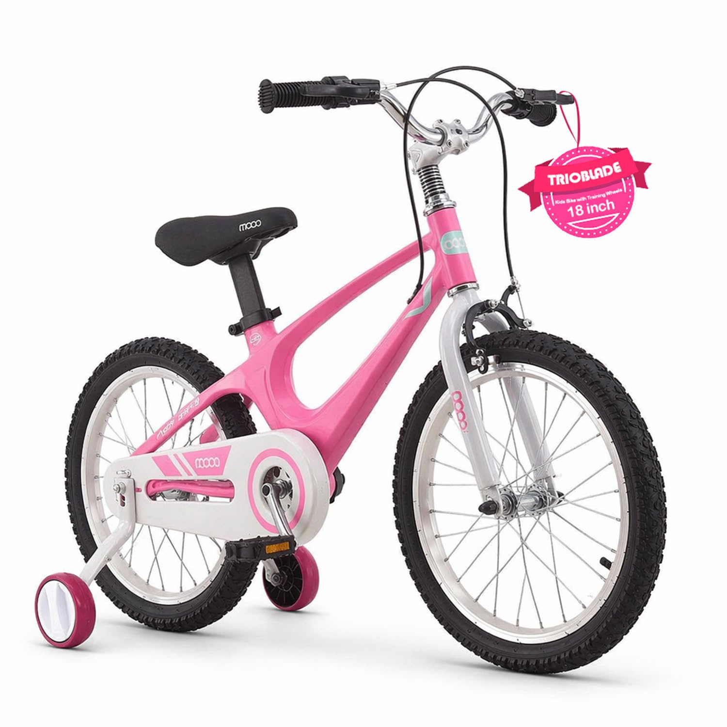 TRIOBLADE 16/18 Inch Kids Bike, Children's Bicycle with Stabilisers & Adjustable Seat, for 3-9 Years Old Boys and Girls (Pink, 18")