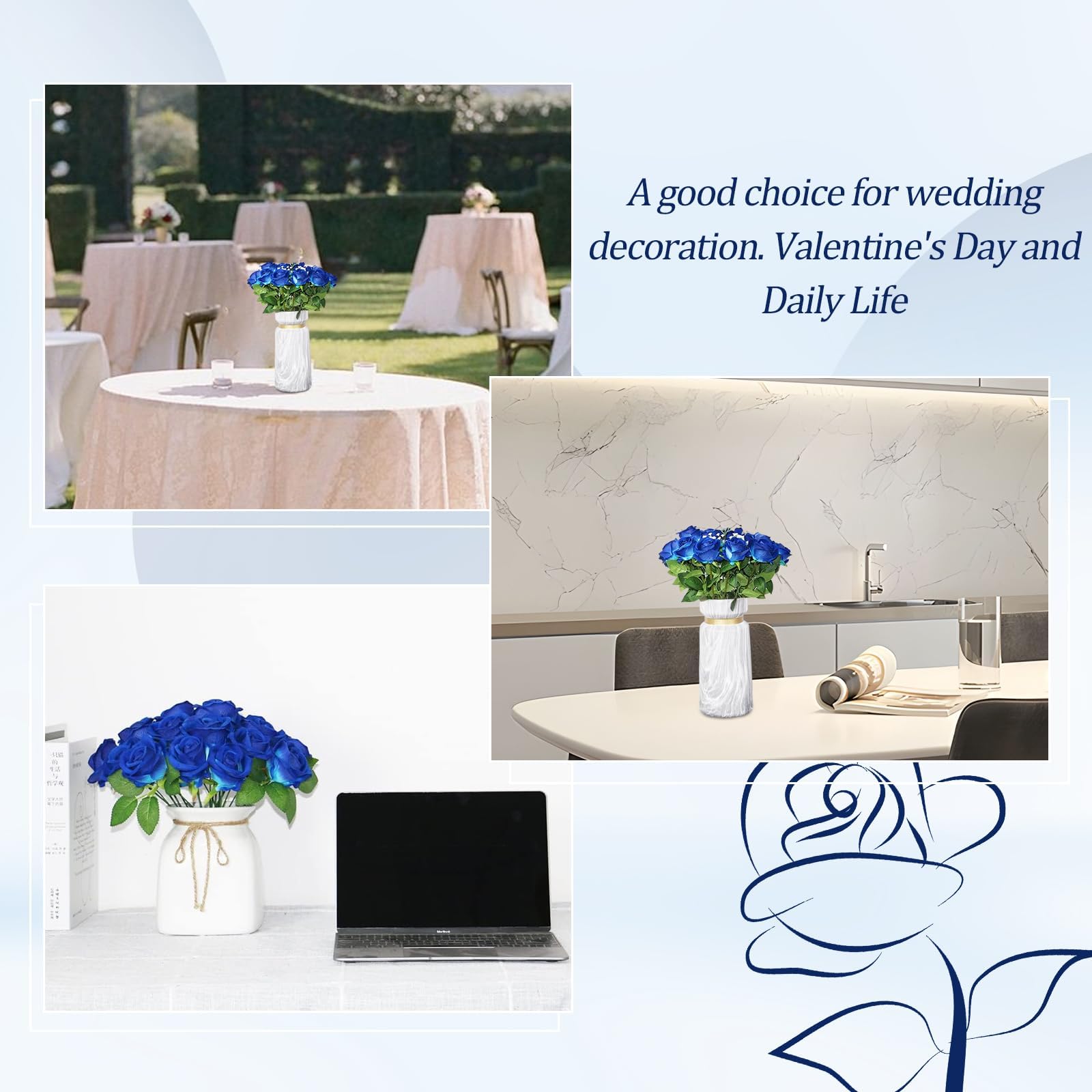 GIUSOBG 12 Pz Rose Finte In Seta Artificiale Bouquet 52cm Fiori Finti Di Rosa Con Steli Lunghi Bianco Fiori Artificiali Finte Artificiali Per Decorazioni Per La Casa Di Nozze