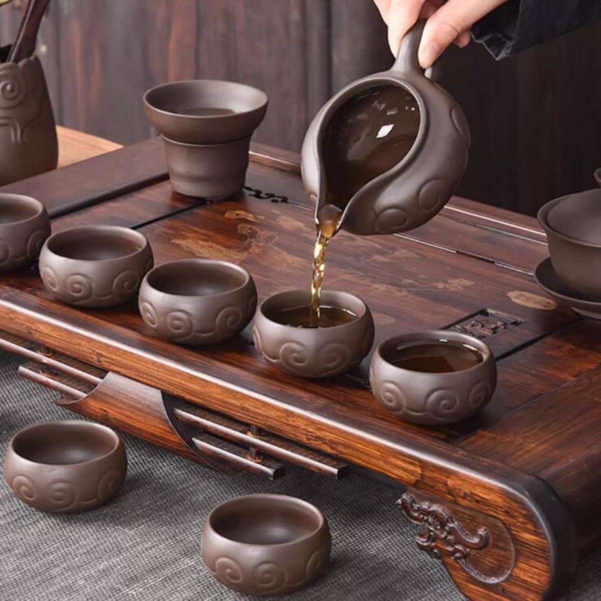 Juego De Té De Cerámica Con Bandeja Y Pequeños Utensilios, Taza De Té Para Los Aficionados Al Té, Uso Doméstico, Oficina, Fiestas, Viajes, Excursiones Y Restaurantes ( Color : /Brown , Size : A )