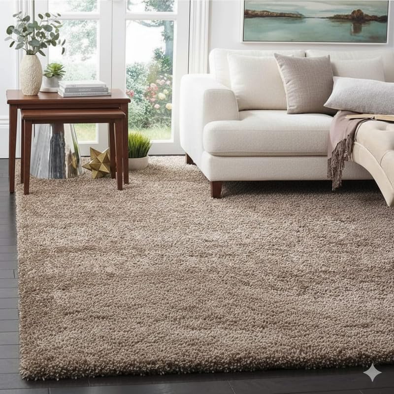 Polyester Fluffy Fur Rugs & Modern Shaggy Floor Carpets for Living Room,Sofa Area,Hall,Kids Room,Guest Room | Elegent Bedside Runners for Besdroom(5X8 Feet Beige)-picture-12