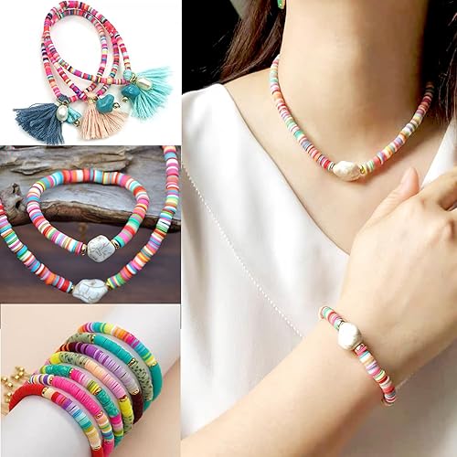 Miniatura 7 de 2200 cuentas de arcilla blanca con paquete de caja, cuentas de arcilla para fabricación de joyas, cuentas Heishi planas redondas de polímero para