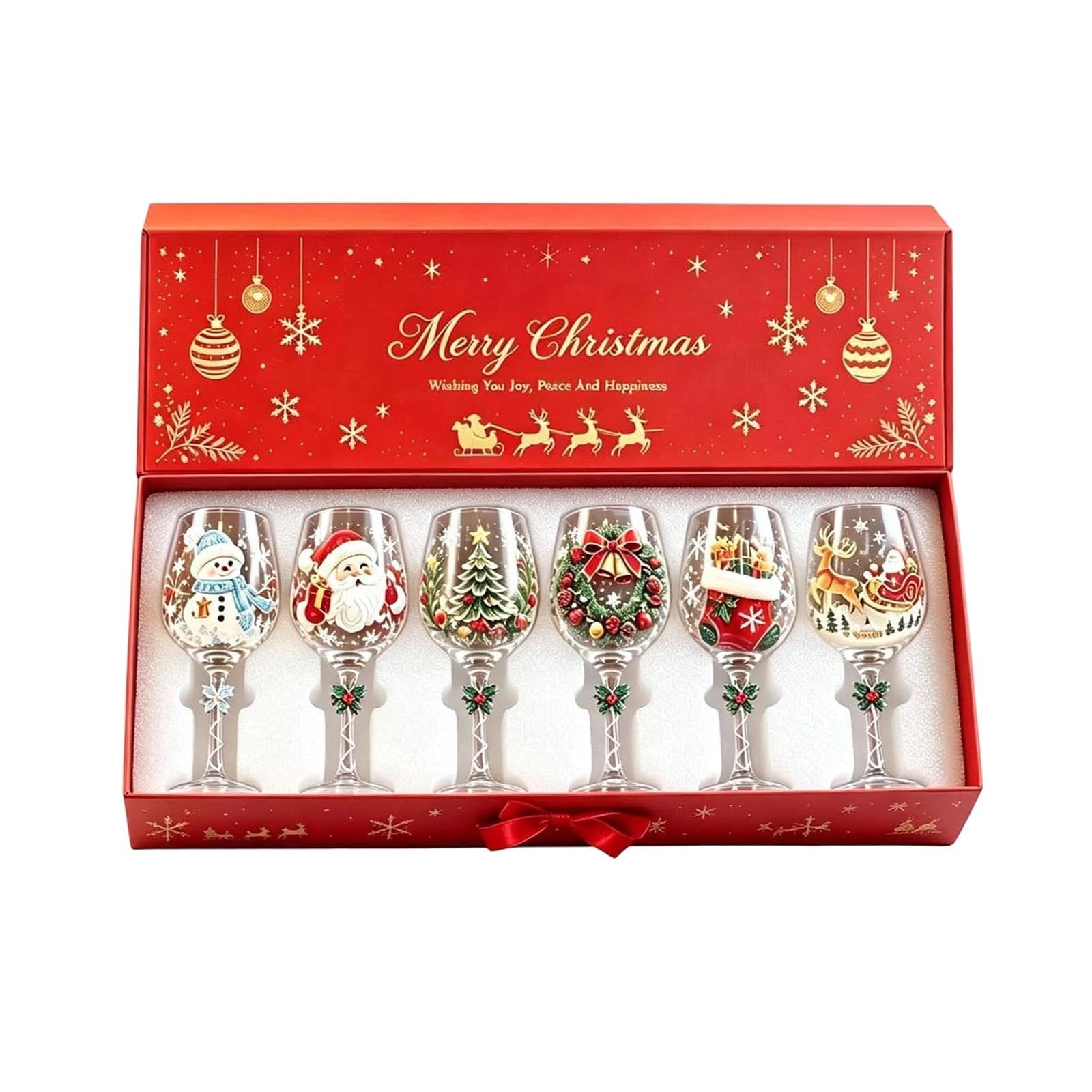 JytxhgzrVZ Christmas Wine Glasses Set of 6, Holiday Drinking Glass，All *6Pc
