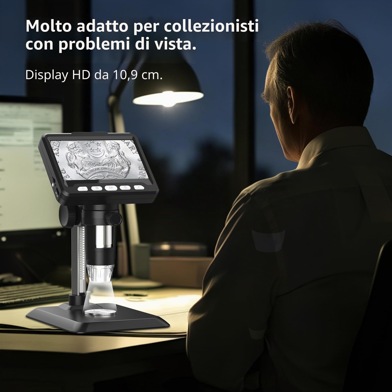 Ashfly Microscopio Digitale, 4,3'' IPS Microscopio 50-500X per adulti, Microscopio Electronico con 8 LED Regolabili, Vista PC, Compatibile Windows/MacOS