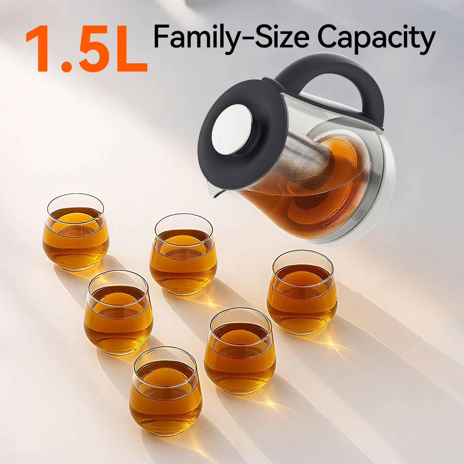 Bollitore elettrico con infusore 1,5 l, 1200 W, con controllo della temperatura, riscaldamento rapido per caffè, tè e acqua calda, senza BPA, facile da pulire, caffettiera elettrica
