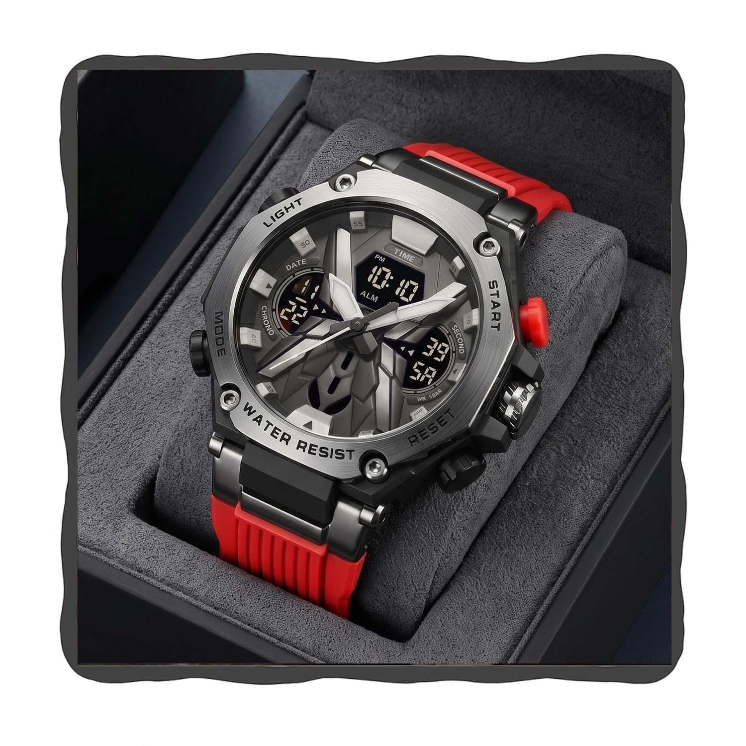 Analog Digital Sports Rubber Stylish Multifunctional Electronic LED Black Dial and Band Wrist Watch for Men Boys | Dual Display Chronograph, Alarm, Backlight, Stopwatch -WCH403-image-6